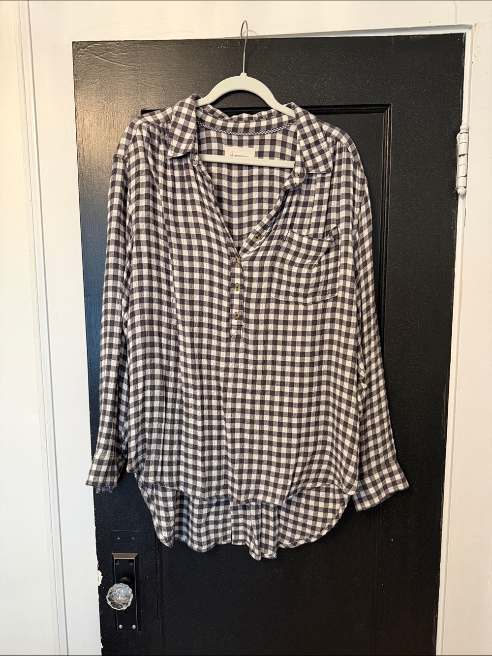 Gingham Button-Down Women's Top - Grey & White